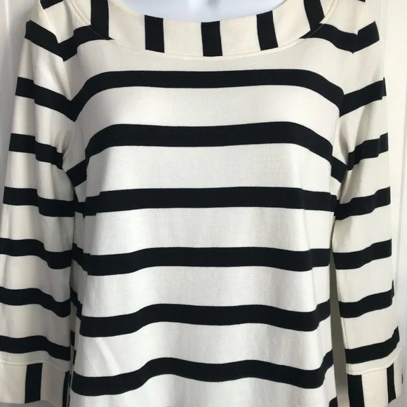 🔴 4/$15 Talbots Women’s S Black & Ivory Stripe Cotton 3/4 Sleeve Knit Top in EUC - Picture 4 of 14